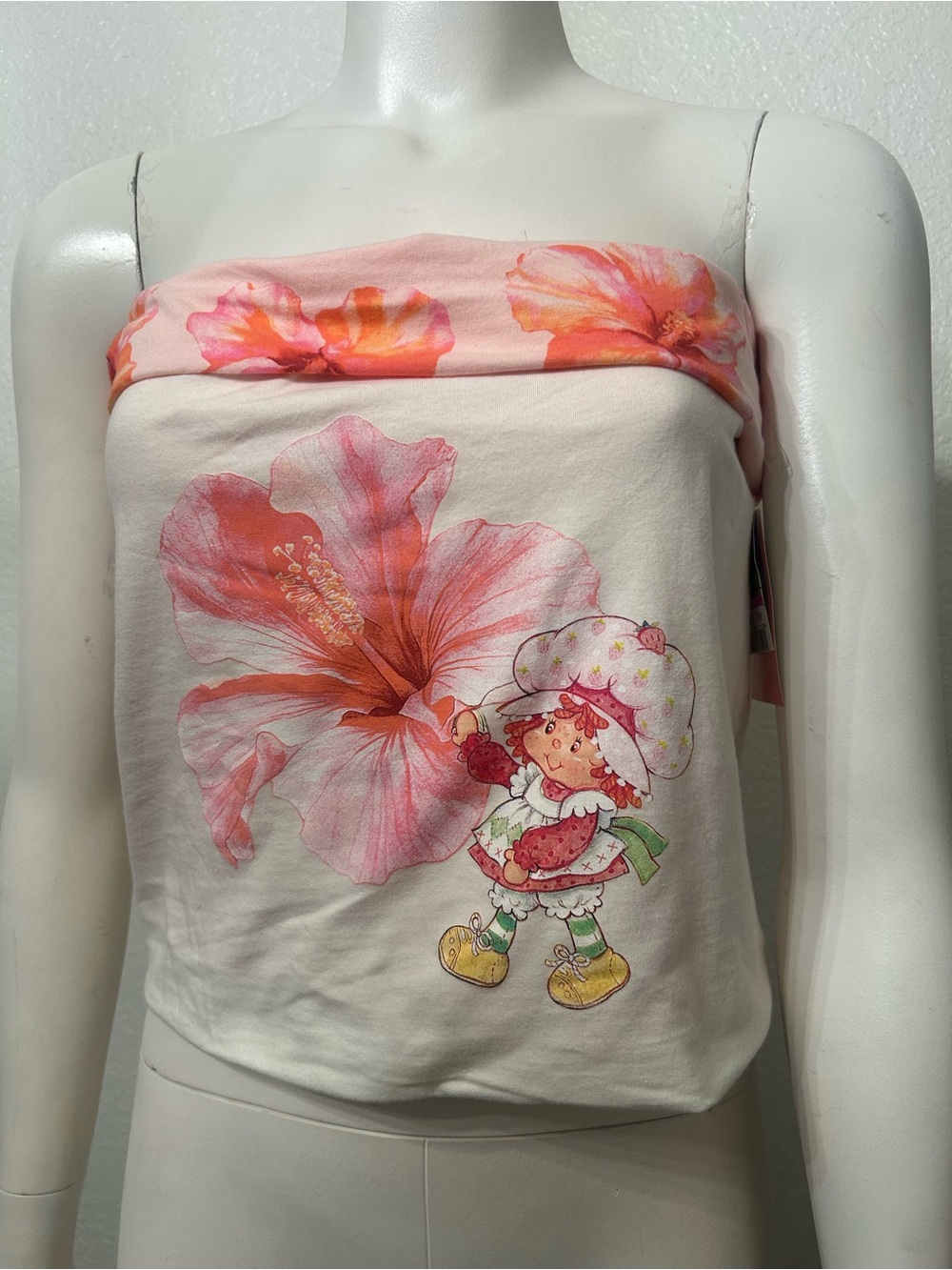 Strawberry Shortcake Pink Floral Strapless Tube Top - Reversible